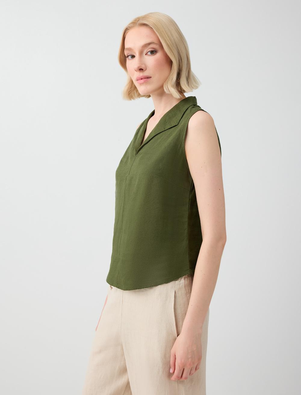 Normal Fit Sleeveless Blouse - Khaki - 6SW037101312