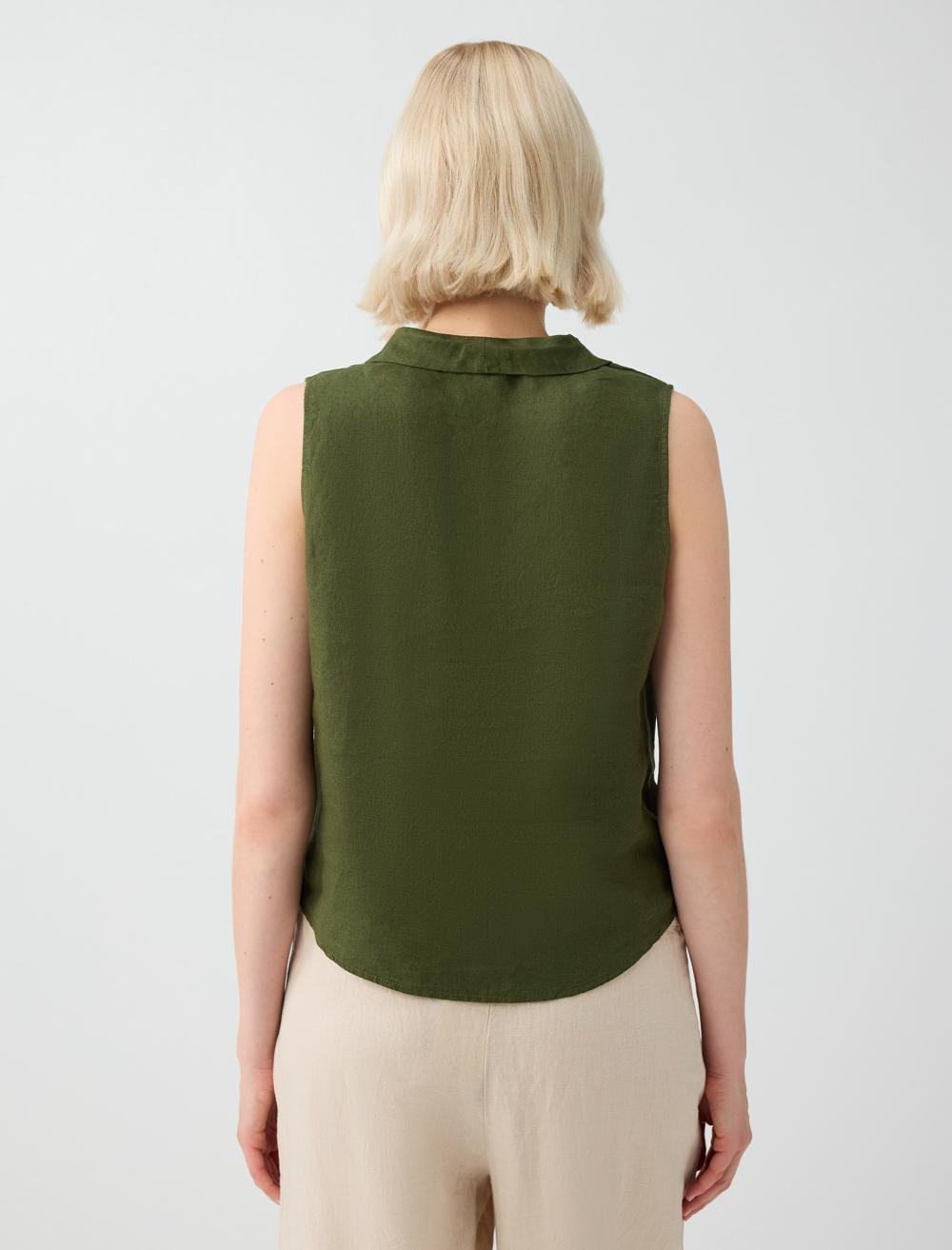 Normal Fit Sleeveless Blouse - Khaki - 6SW037101312