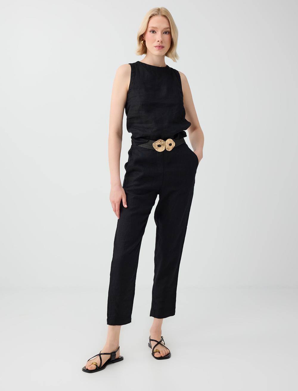 Normal Fit Crew Neck Sleeveless Blouse - Black - 6SW035539900