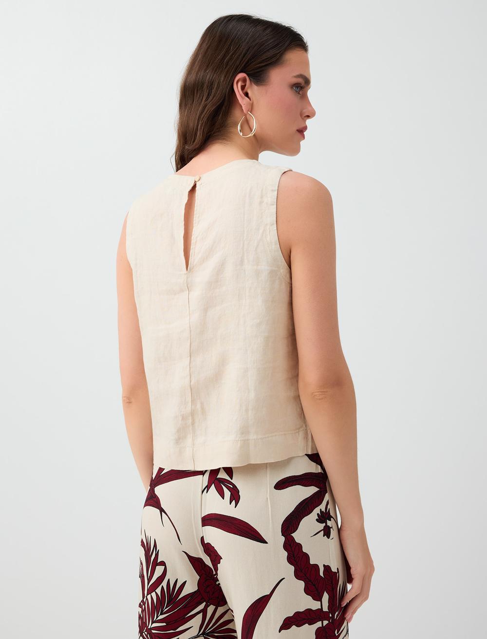 Normal Fit Crew Neck Sleeveless Blouse - Stone - 6SW035539928