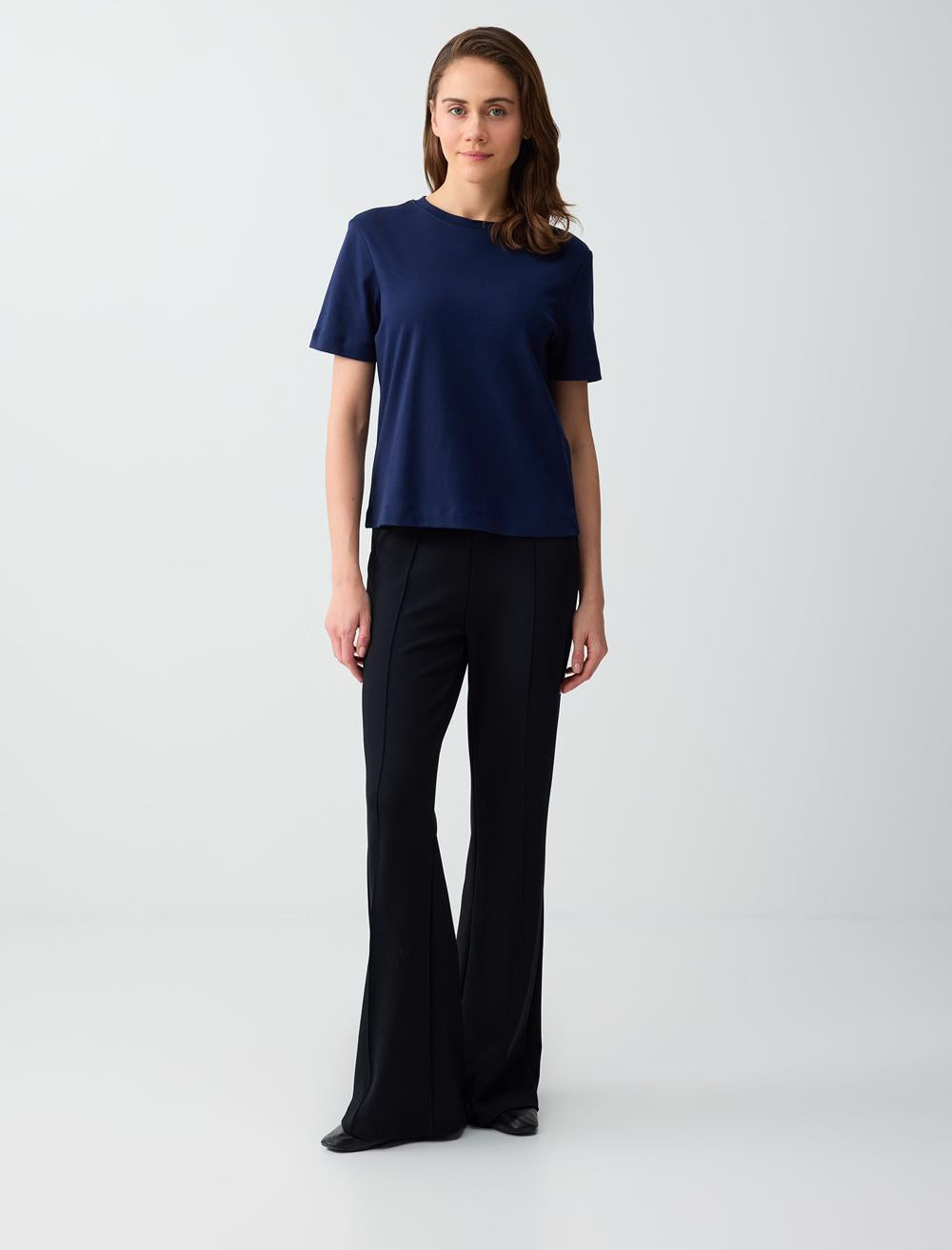 Crew Neck Short-Sleeve T-shirt - Dark Blue - 5SW273863494