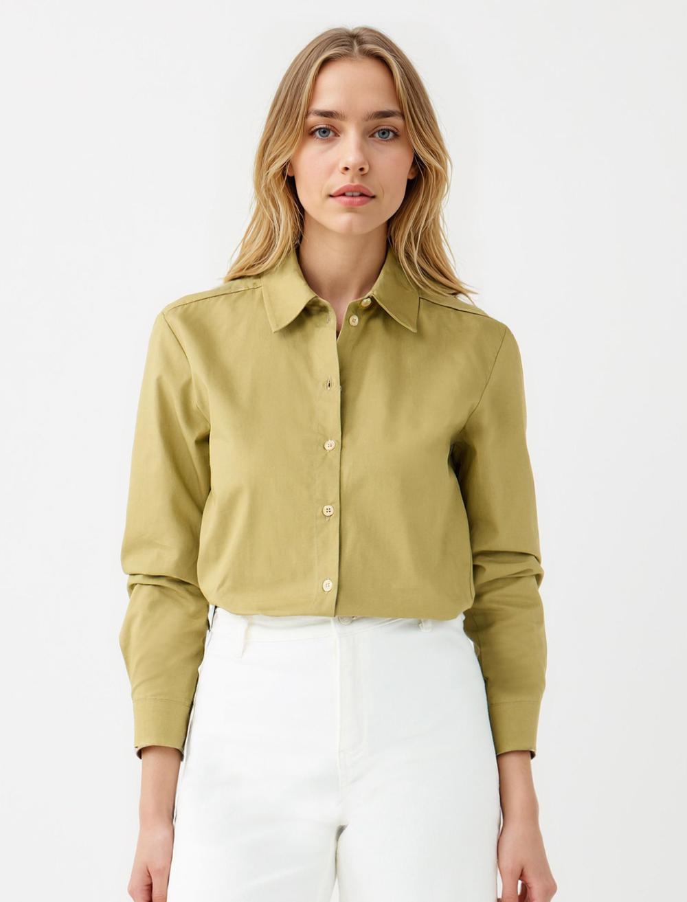 Shirt Collar Long-Sleeve Shirt - Khaki