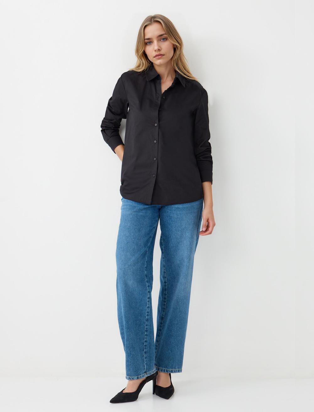Shirt Collar Long-Sleeve Shirt - Black - 5WW085336900