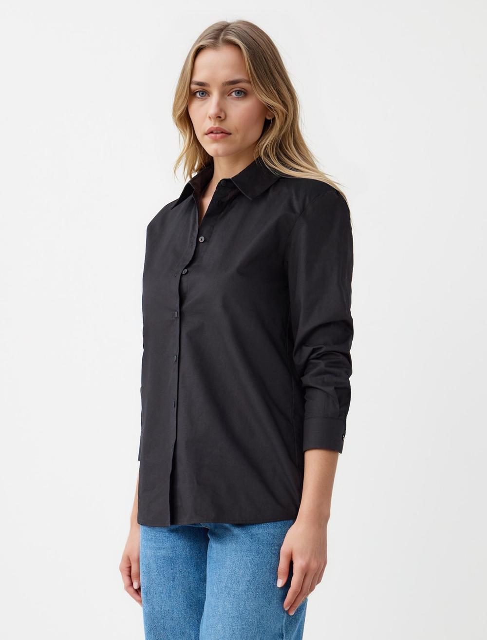 Shirt Collar Long-Sleeve Shirt - Black - 5WW085336900