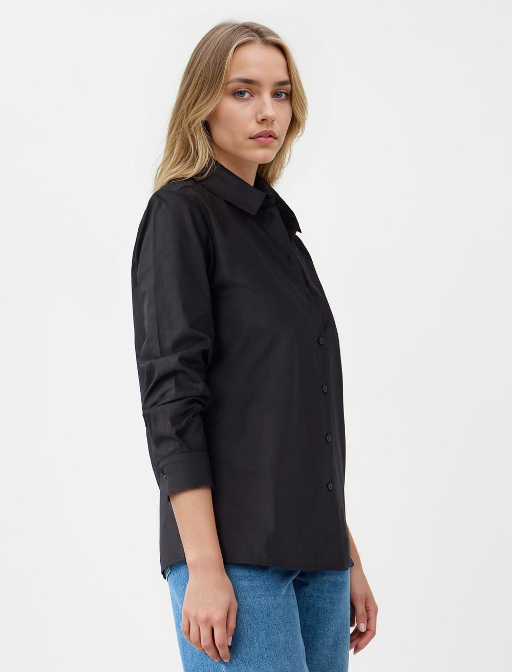 Shirt Collar Long-Sleeve Shirt - Black - 5WW085336900