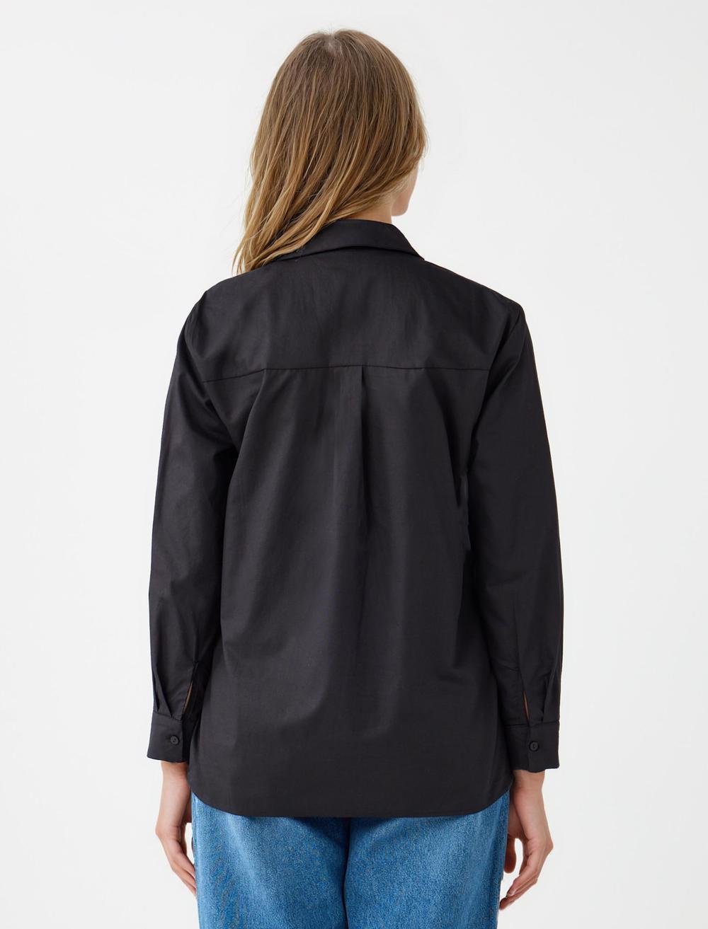 Shirt Collar Long-Sleeve Shirt - Black - 5WW085336900