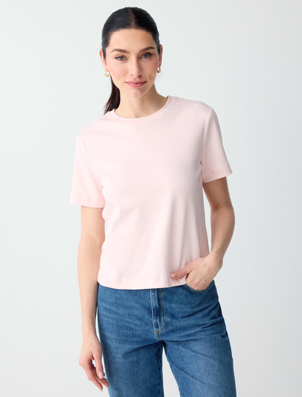 Normal Fit Crew Neck Short Sleeve T-shirt - Light Pink - 6SW275211609