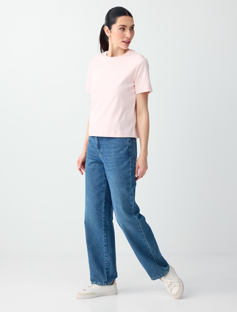 Normal Fit Crew Neck Short Sleeve T-shirt - Light Pink - 6SW275211609