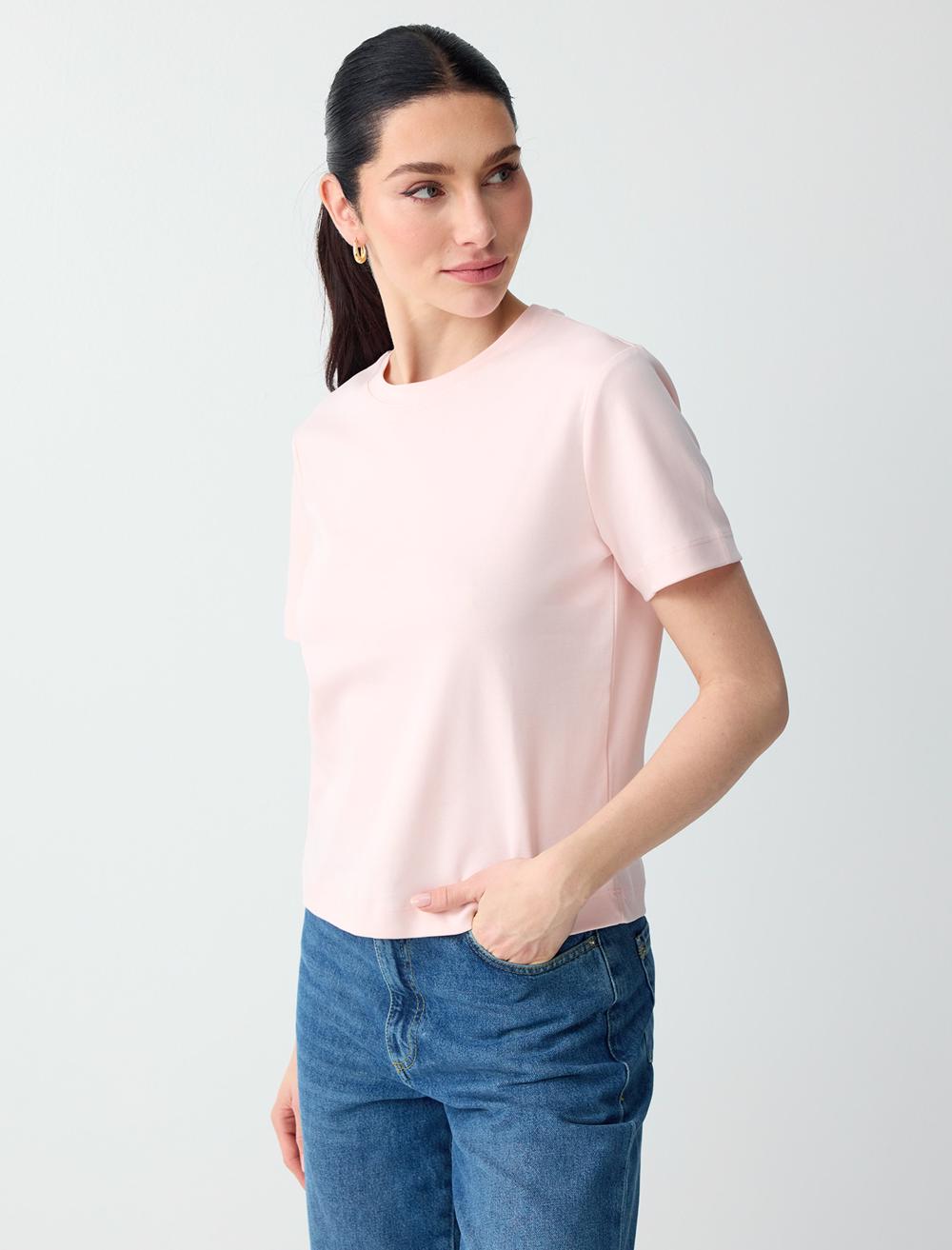 Normal Fit Crew Neck Short Sleeve T-shirt - Light Pink - 6SW275211609