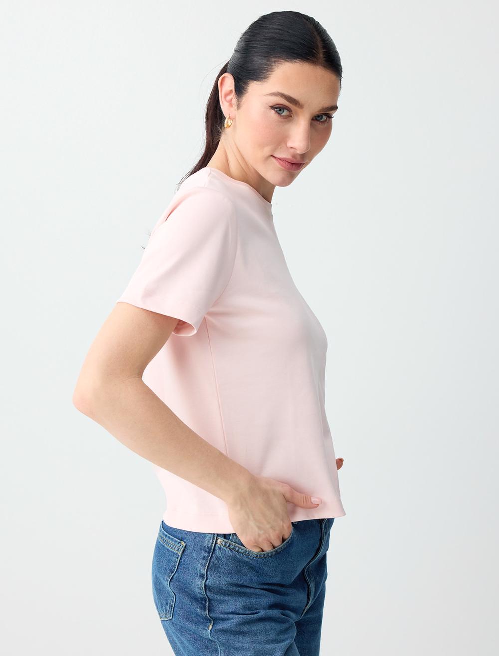 Normal Fit Crew Neck Short Sleeve T-shirt - Light Pink - 6SW275211609
