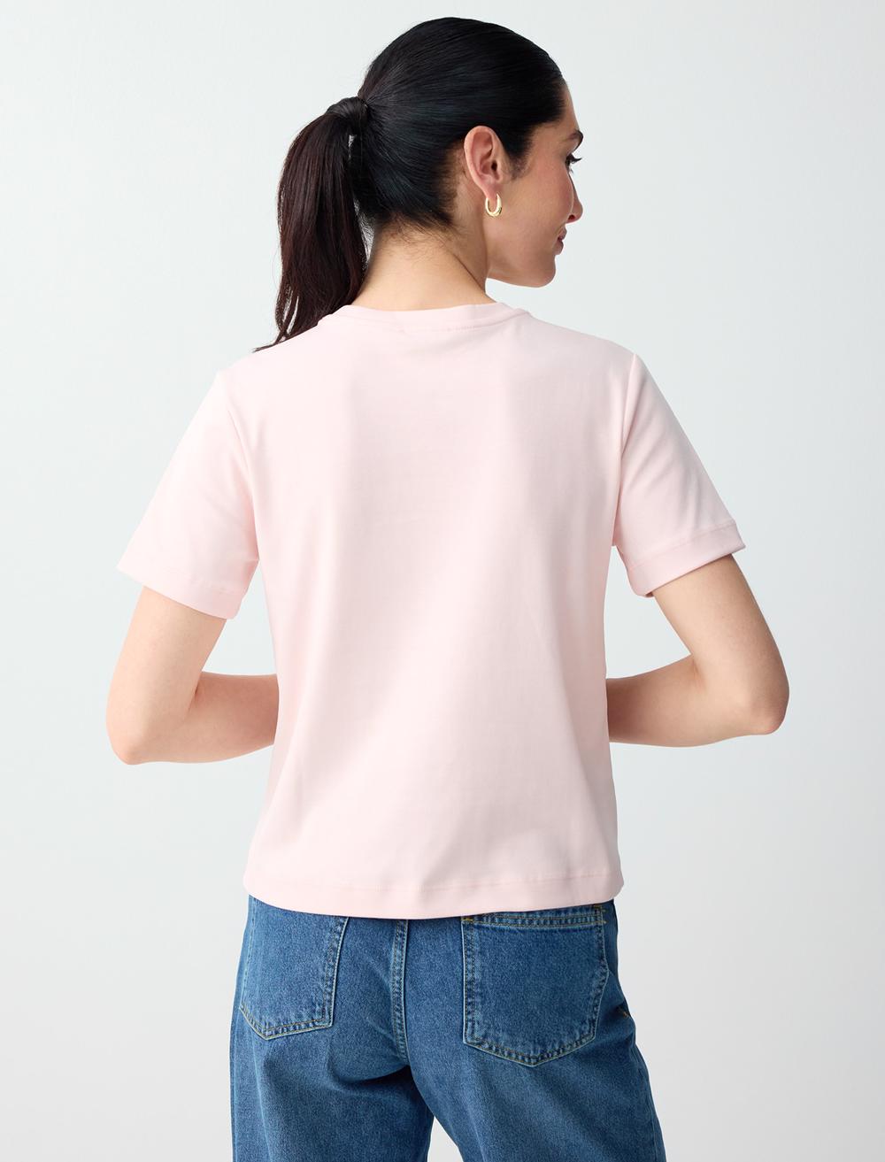 Normal Fit Crew Neck Short Sleeve T-shirt - Light Pink - 6SW275211609