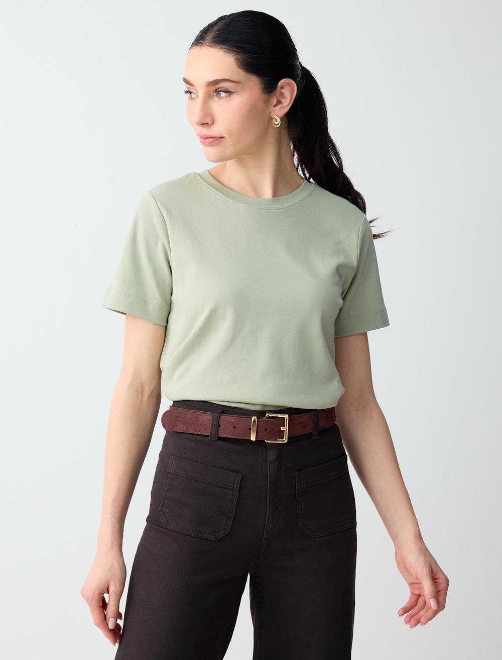 Normal Fit Crew Neck Short Sleeve T-shirt - Light Green - 6SW275211375