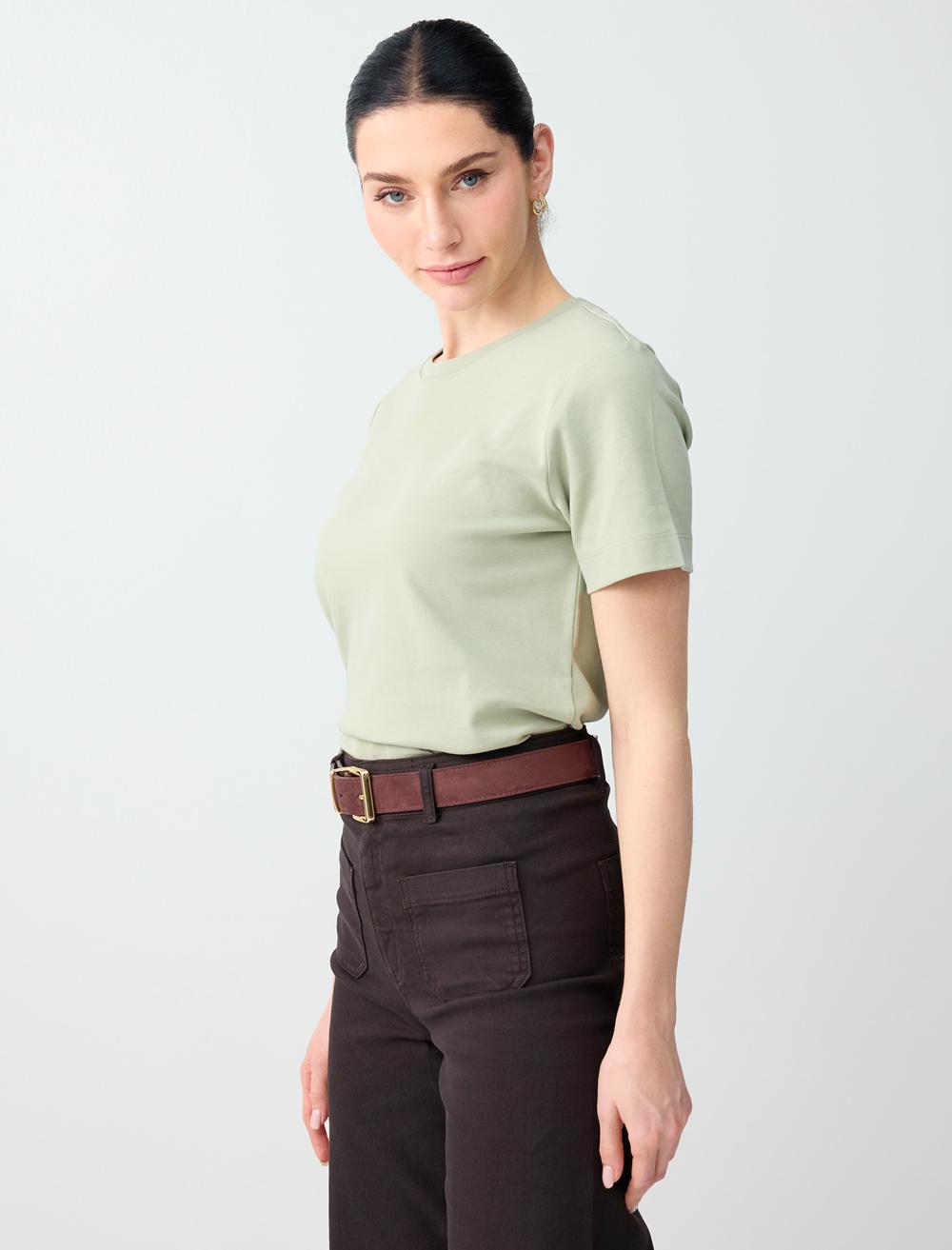 Normal Fit Crew Neck Short Sleeve T-shirt - Light Green - 6SW275211375