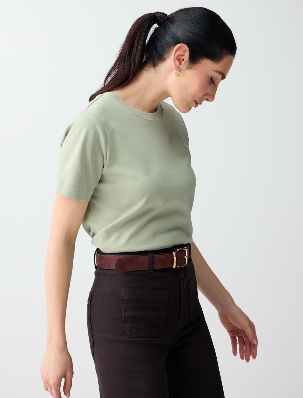 Normal Fit Crew Neck Short Sleeve T-shirt - Light Green - 6SW275211375