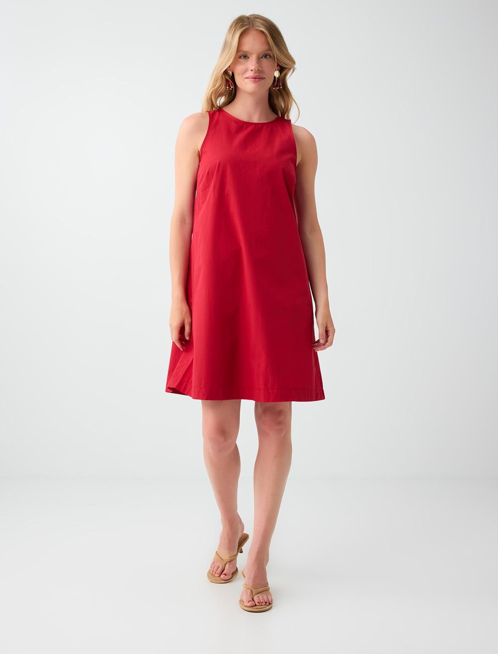 Loose Fit Crew Neck Sleeveless Dress - Red - 6SW067023600
