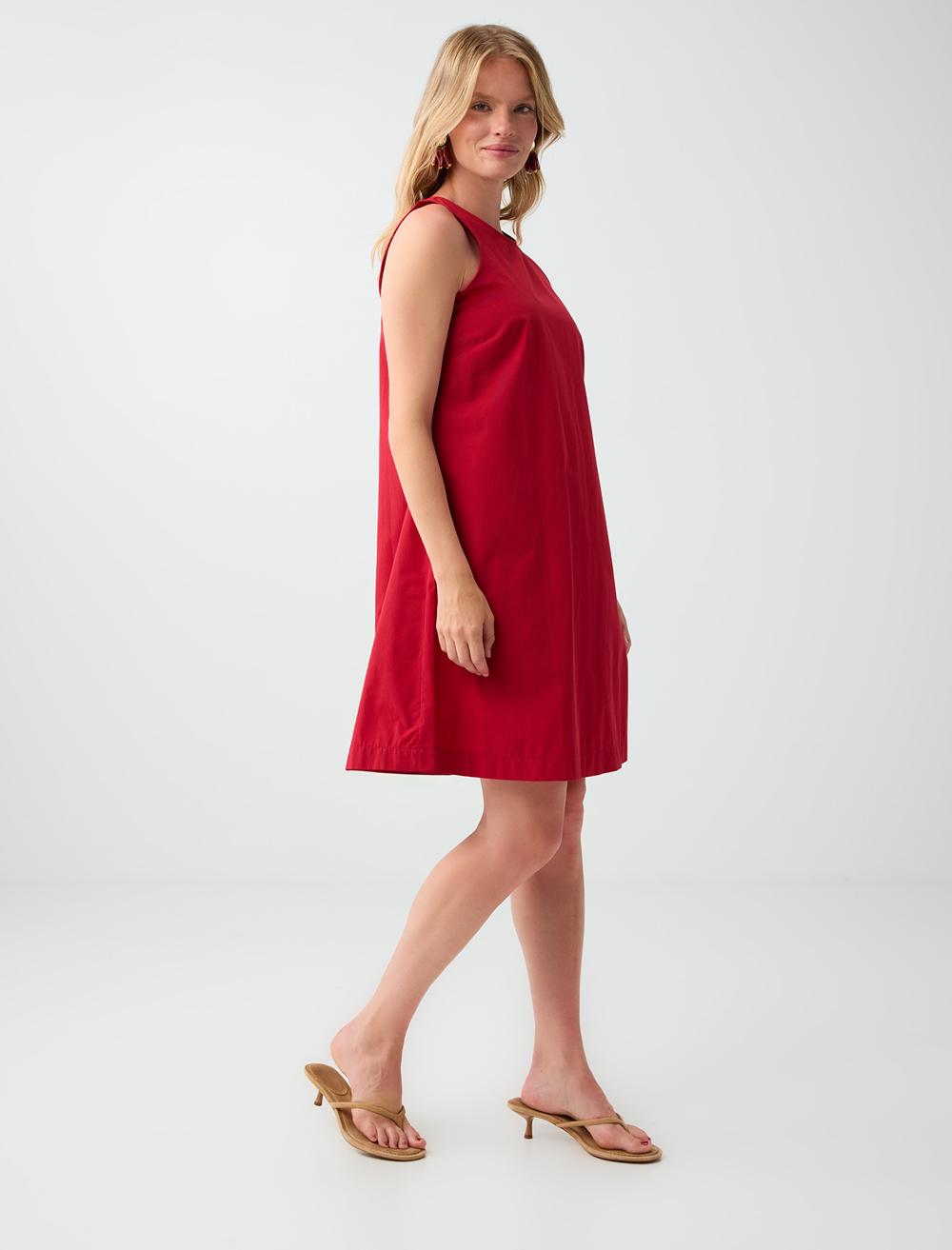 Loose Fit Crew Neck Sleeveless Dress - Red - 6SW067023600