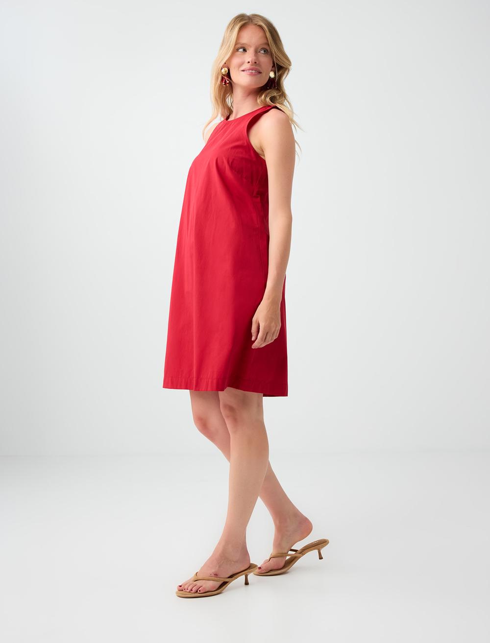 Loose Fit Crew Neck Sleeveless Dress - Red - 6SW067023600