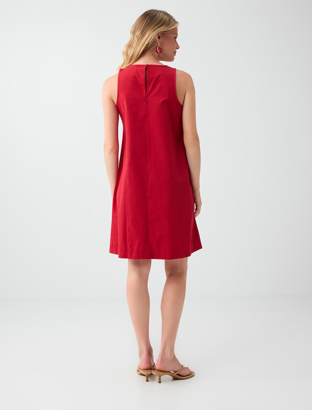 Loose Fit Crew Neck Sleeveless Dress - Red - 6SW067023600