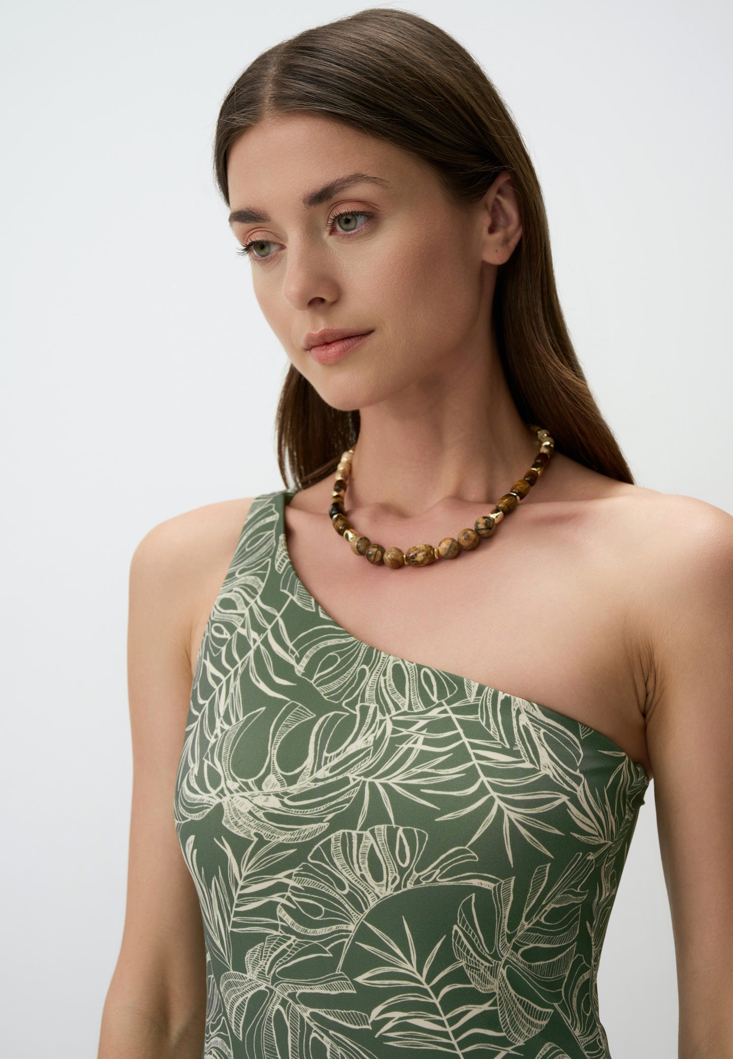 Leaf Patterned One Shoulder Swimsuit