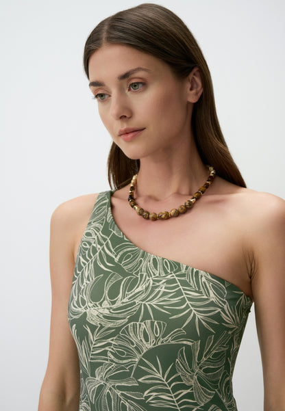 Leaf Patterned One Shoulder Swimsuit