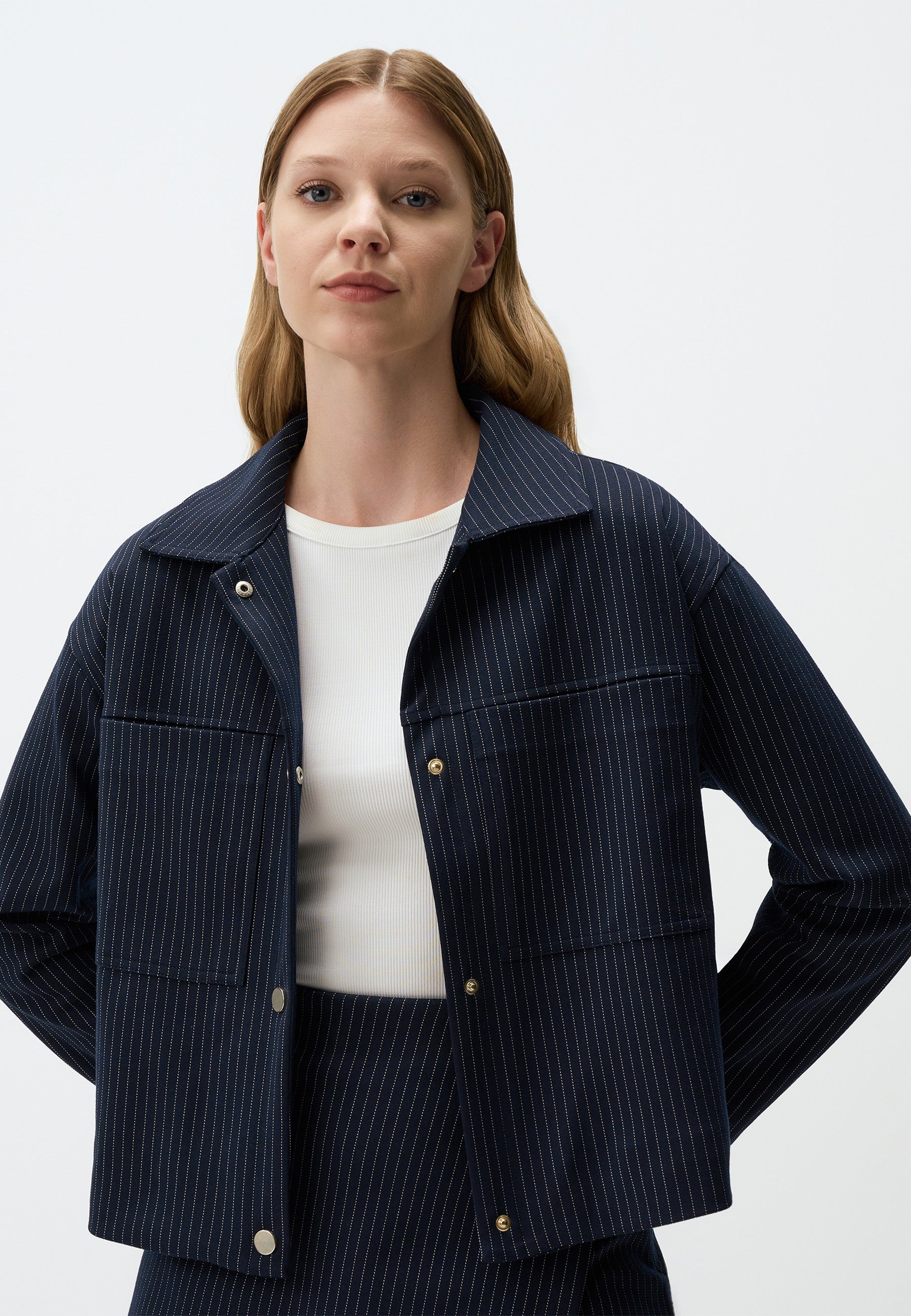 Navy Pinstripe Boxy Jacket