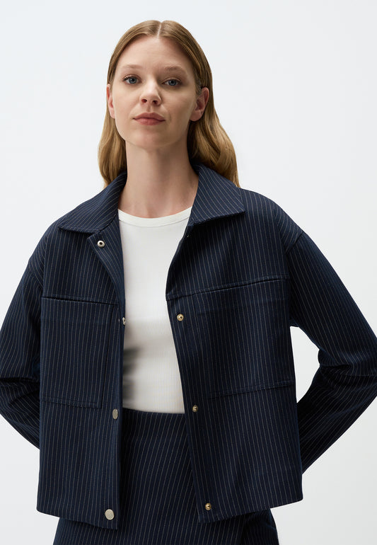 Navy Pinstripe Boxy Jacket