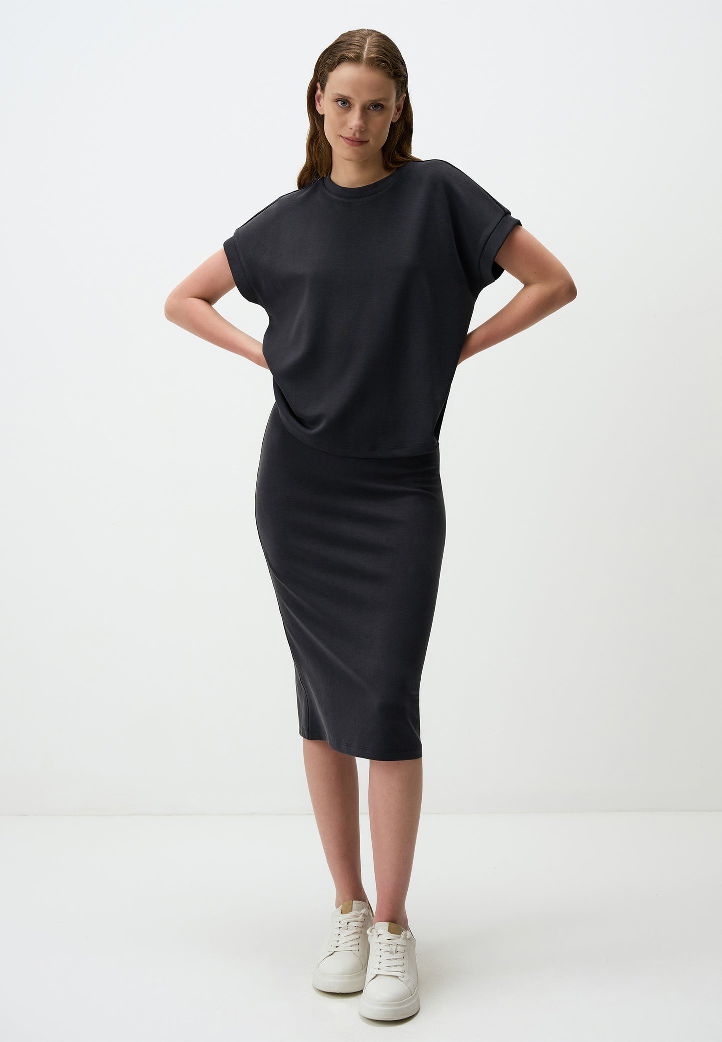 Regular Waist Elegant Straight Midi Skirt