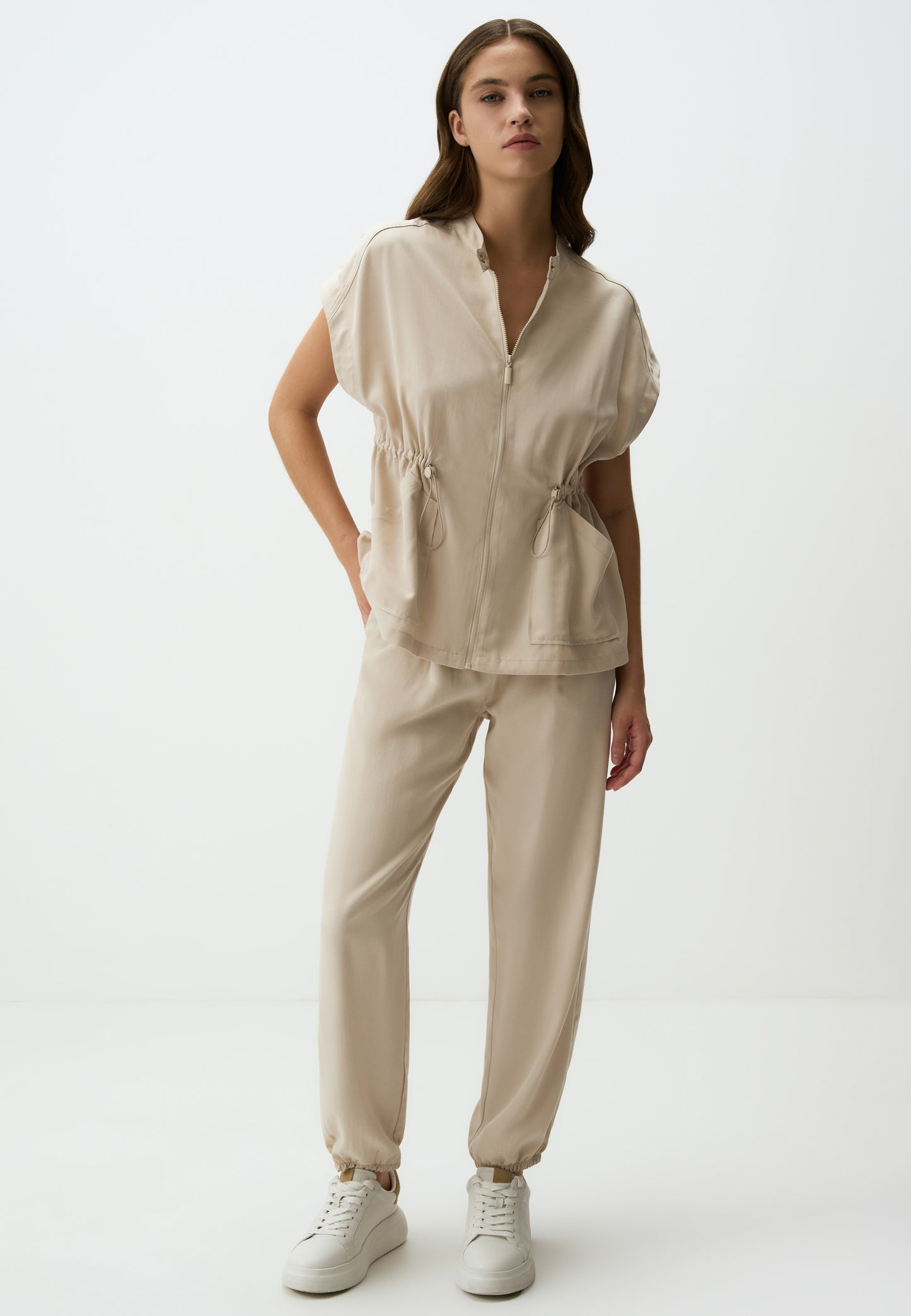 Narrow Leg Normal Waist Cargo Pocket Gabardine Pants