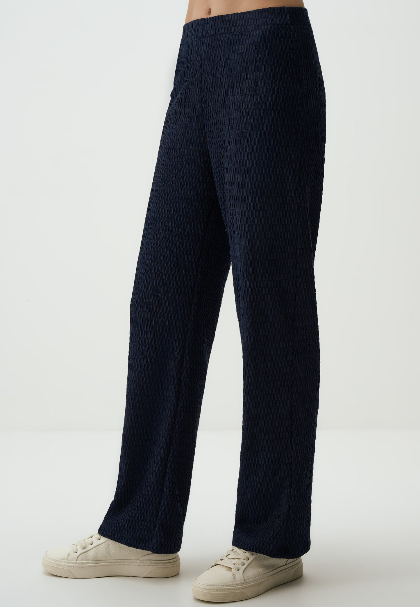 Navy Textured Wide-Leg Pants