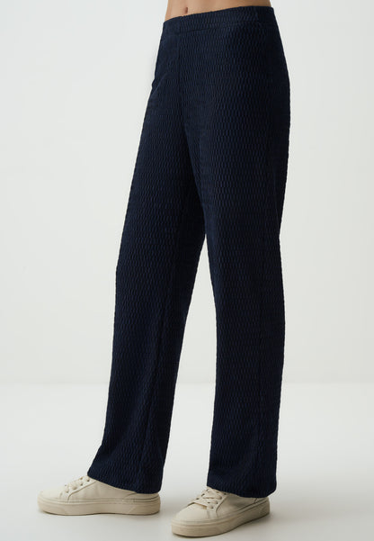 Navy Textured Wide-Leg Pants