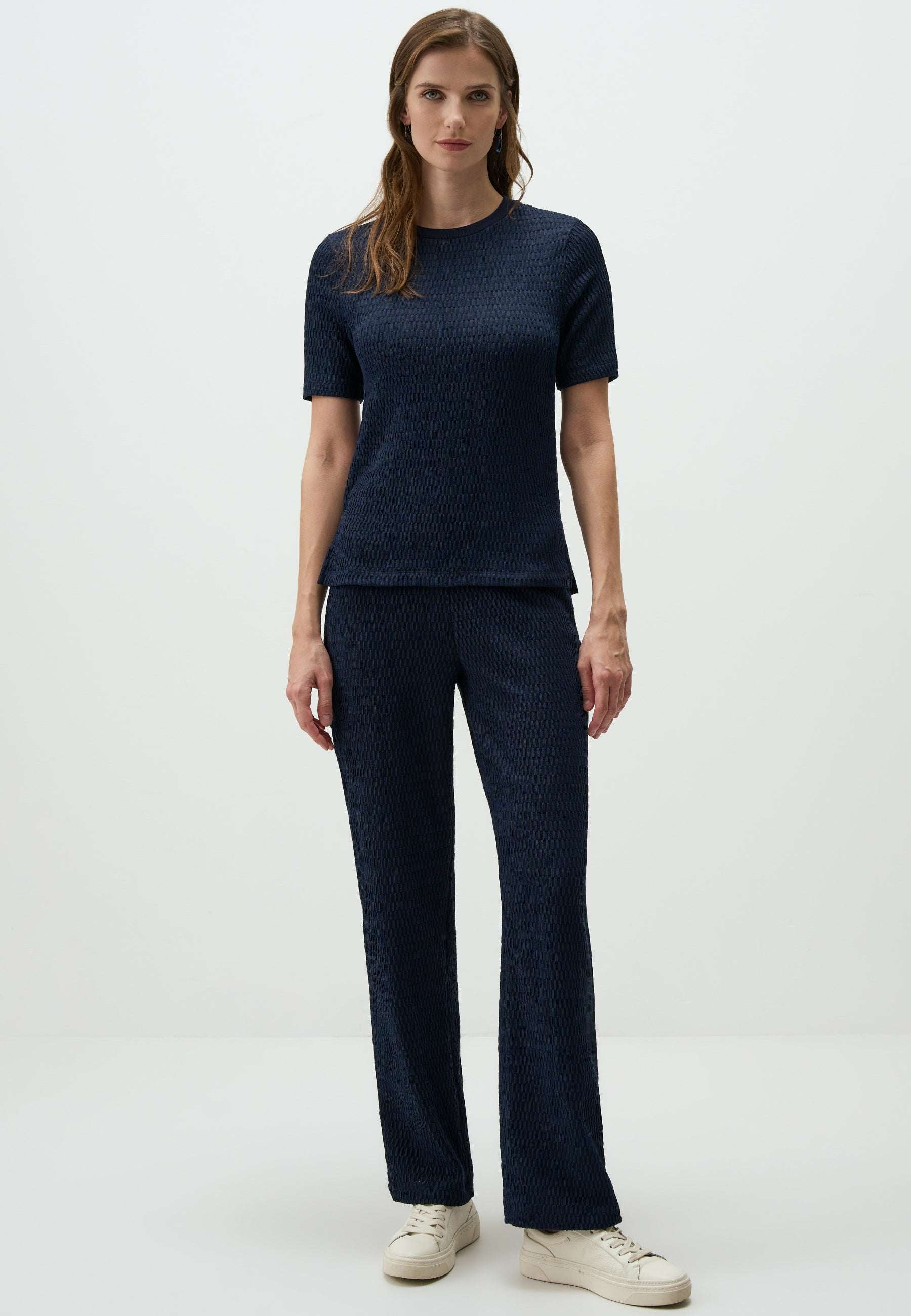 Navy Textured Short Sleeve Top