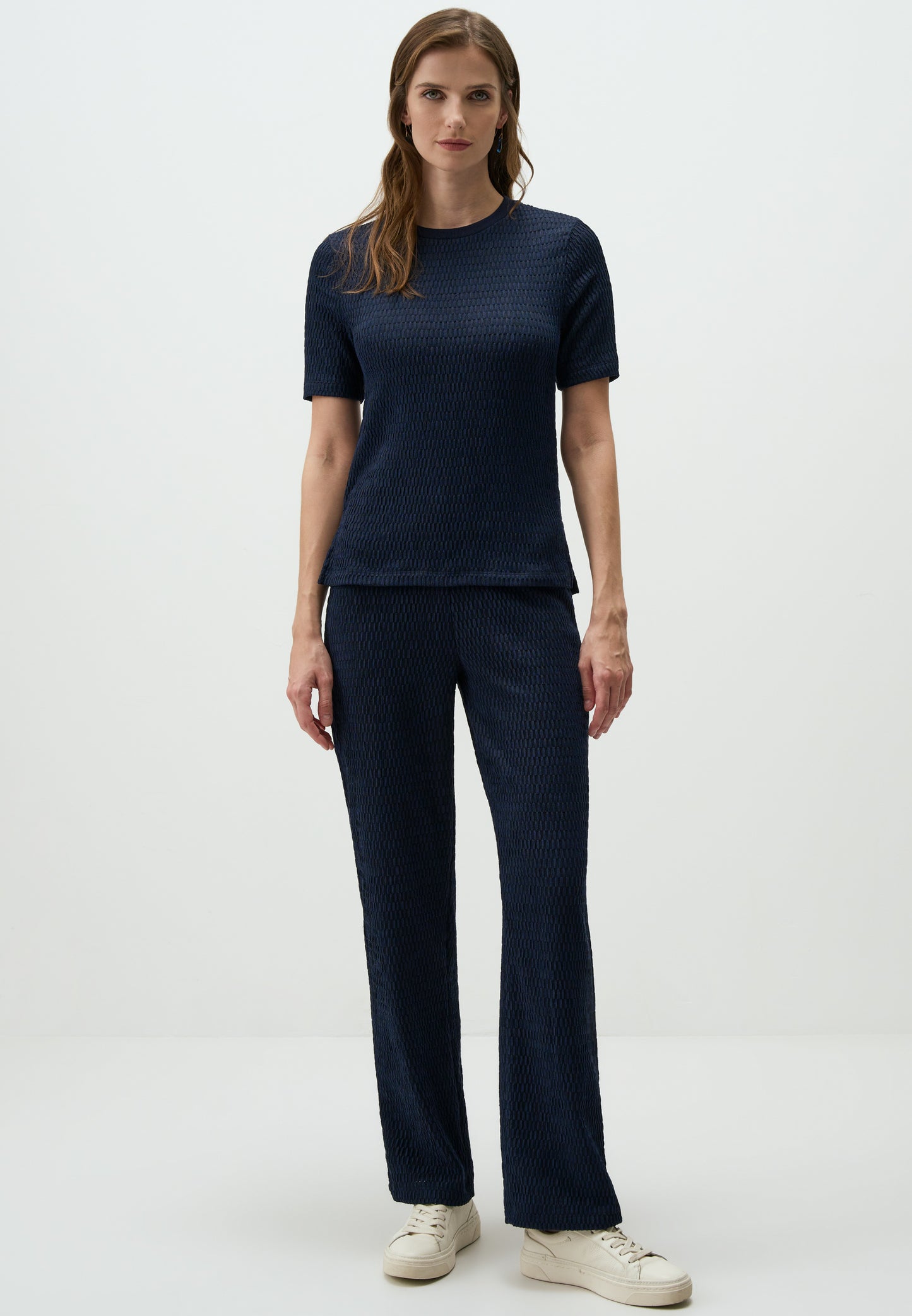 Navy Textured Short Sleeve Top