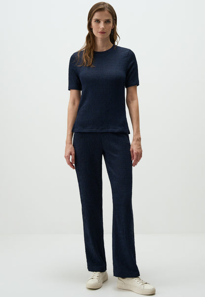 Navy Textured Short Sleeve Top