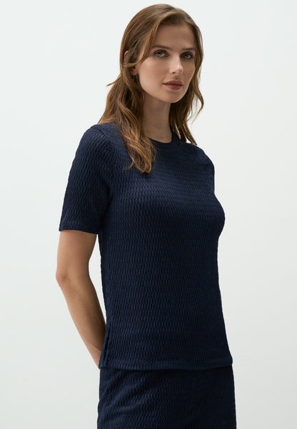 Navy Textured Short Sleeve Top