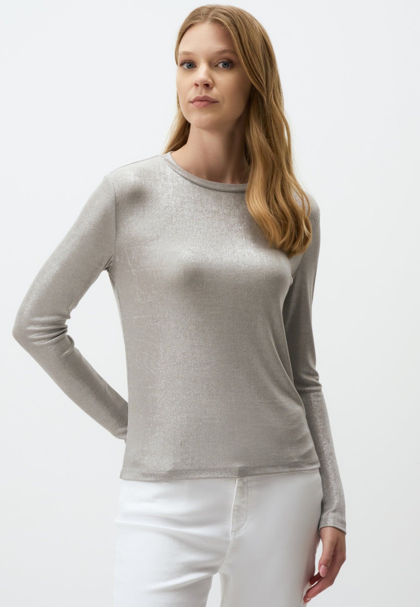 Shimmering Silver Long Sleeve Blouse