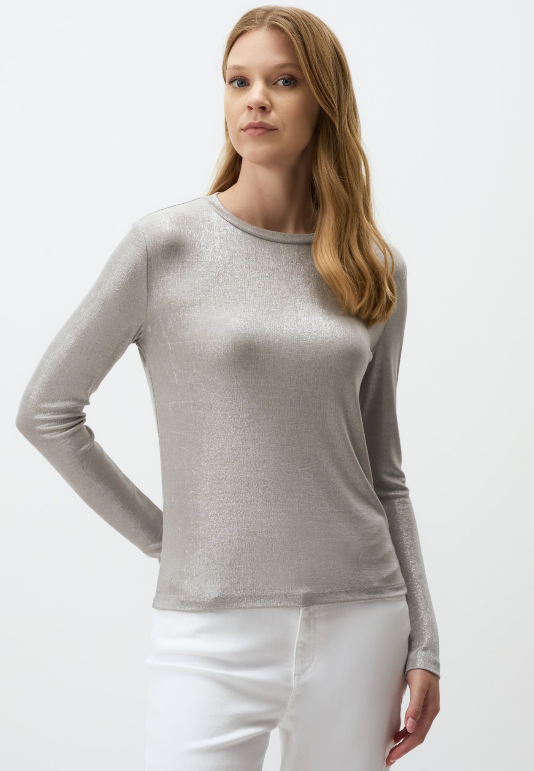 Shimmering Silver Long Sleeve Blouse