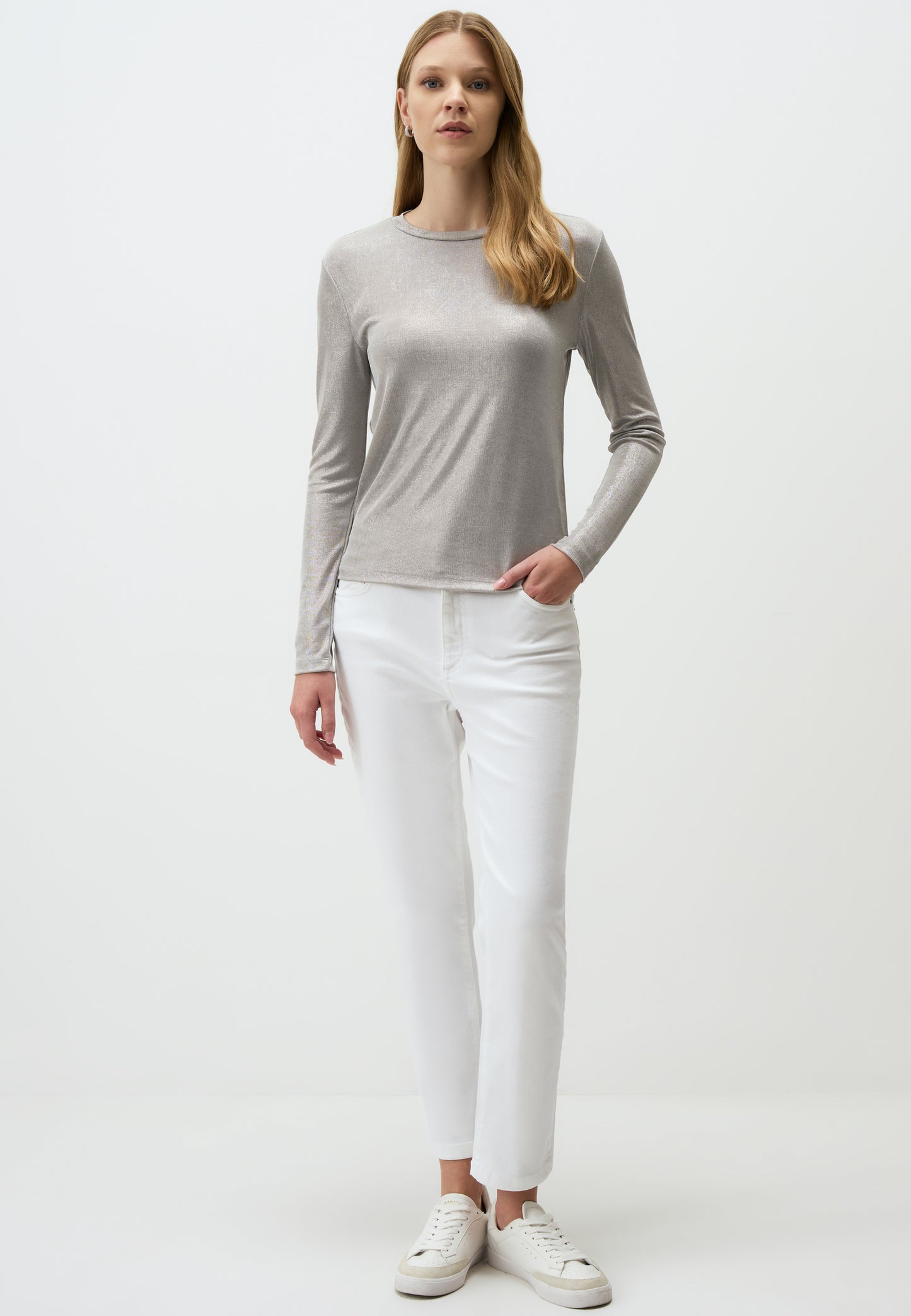 Shimmering Silver Long Sleeve Blouse