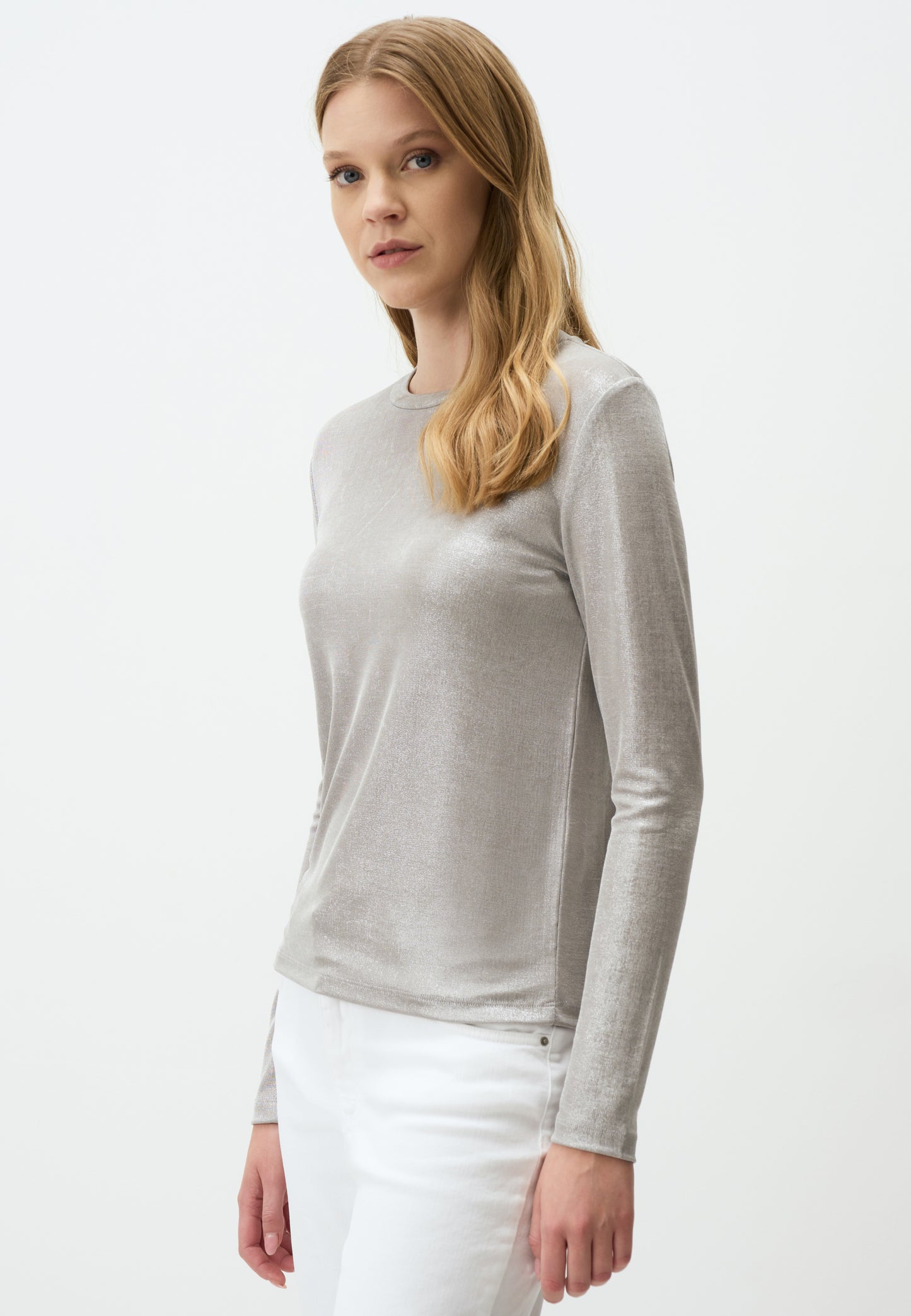 Shimmering Silver Long Sleeve Blouse