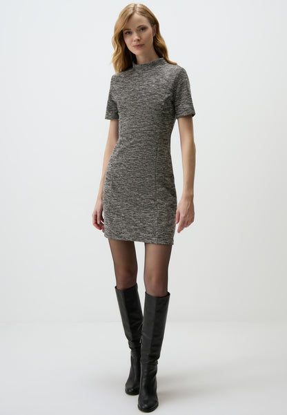 Chic Gray Textured Mini Dress with Short Sleeves
