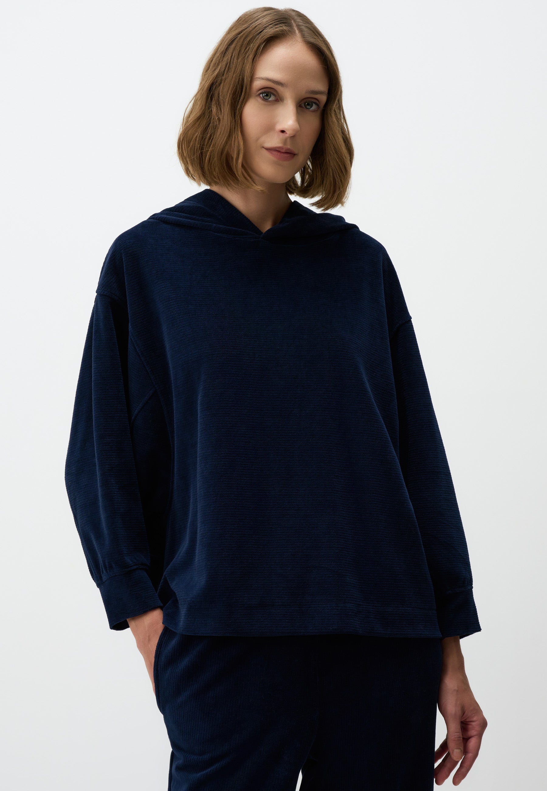 Navy Velvet Oversized Hoodie
