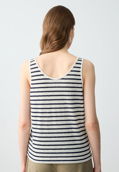 Relaxed Fit U-Neck Line Patterned Linen Tank Top