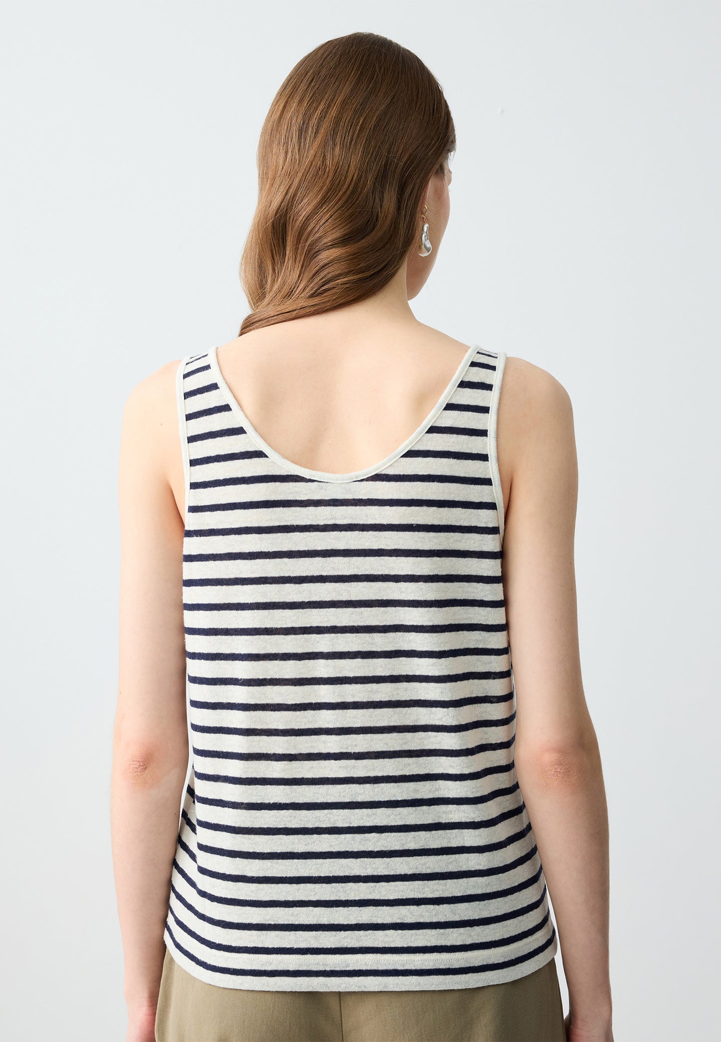 Relaxed Fit U-Neck Line Patterned Linen Tank Top
