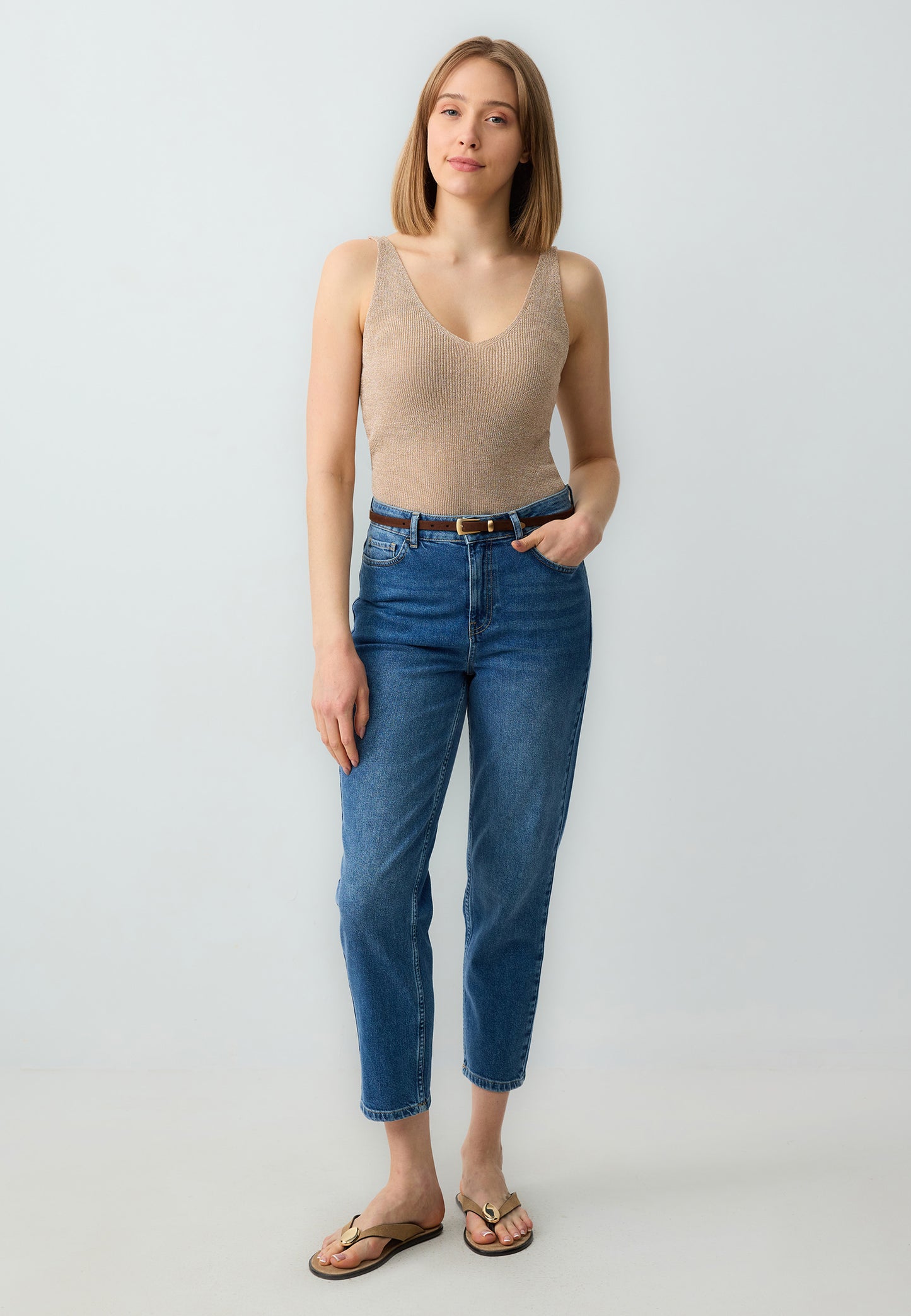 Regular Fit V-Neck Tricot Gold Singlet