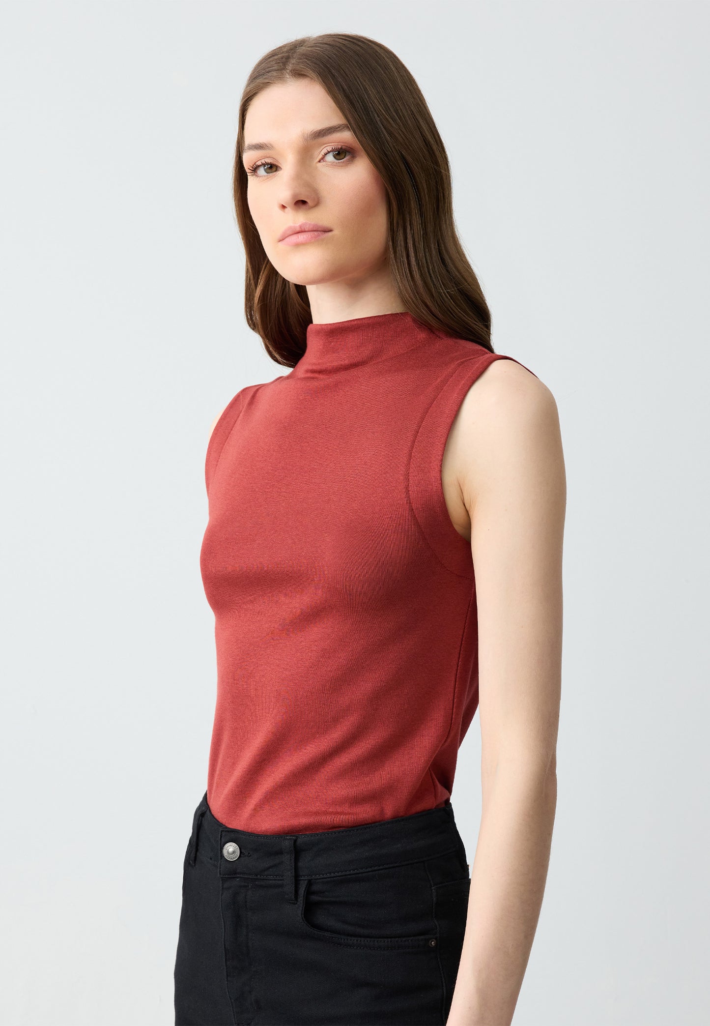 Regular Fit Sleeveless Long Knitted Brown Singlet