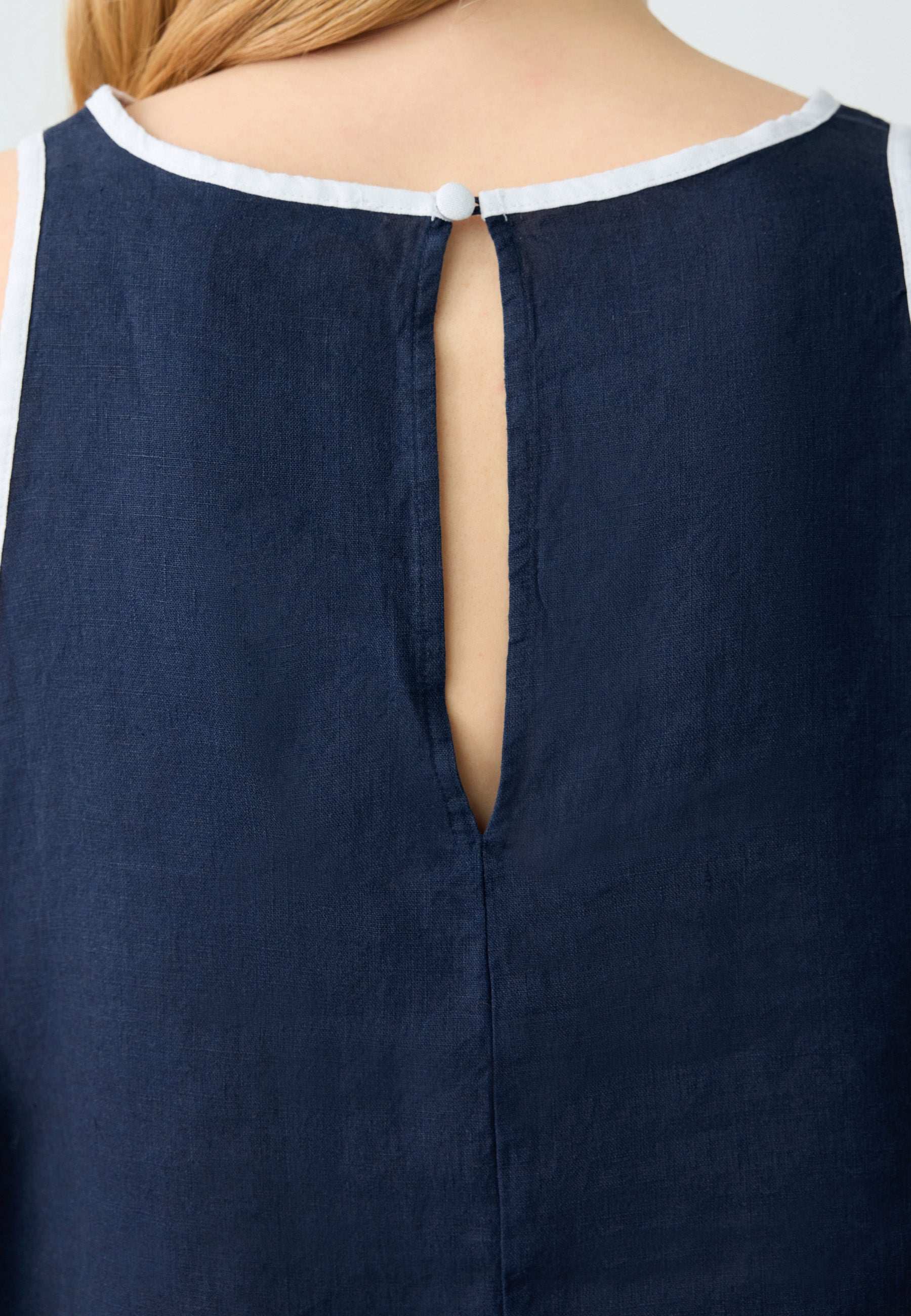 Round Neck Straight Cut Sleeveless Linen Blouse