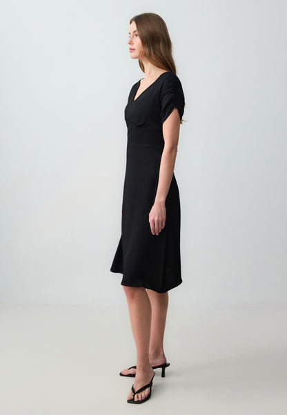 V Neck Short Sleeve Midi Knitted Dress