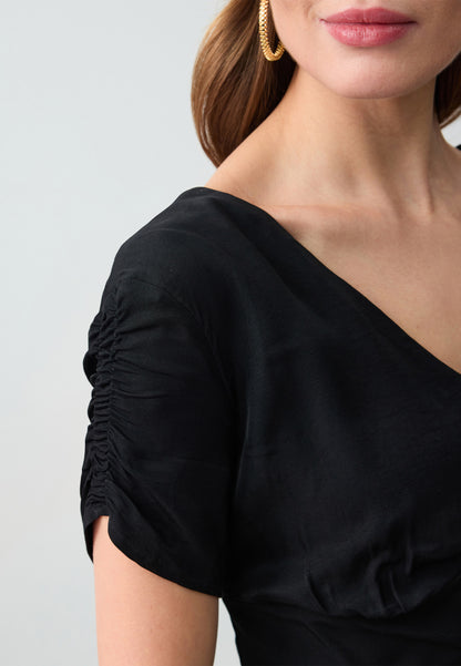 V Neck Short Sleeve Midi Knitted Dress