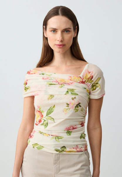 Slim Fit Asymmetric Collar Patterned Sleeveless Mesh Knitted Blouse