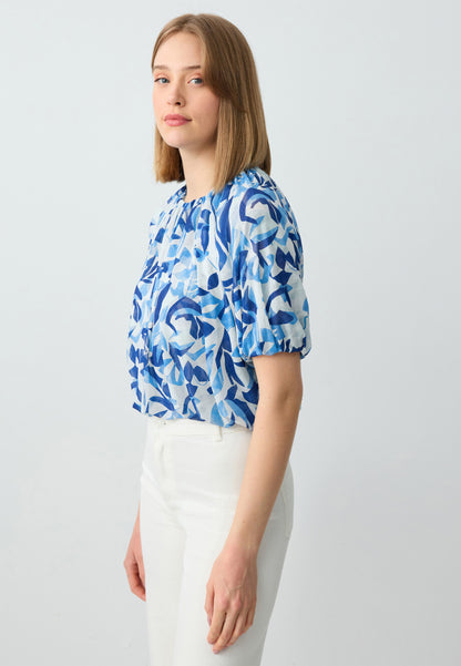 Round Neck Watermelon Sleeve Patterned Mesh Knitted Blouse