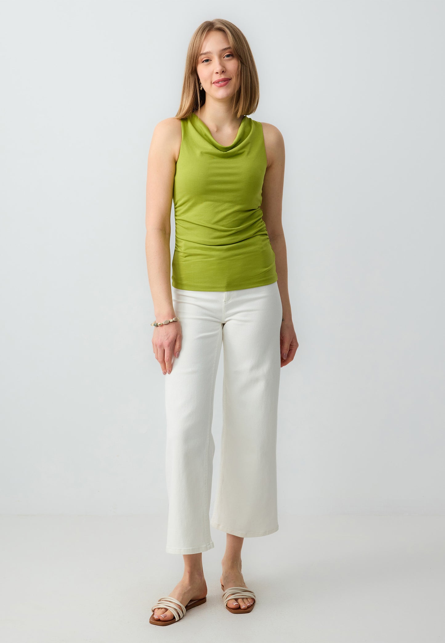 Straight Cut Draped Collar Sleeveless Knitted Blouse